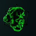 a green mask with a black background