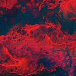 a red and blue abstract painting